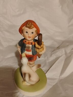 Whimsical Ceramic Boy with Duck Figurine From Flambro